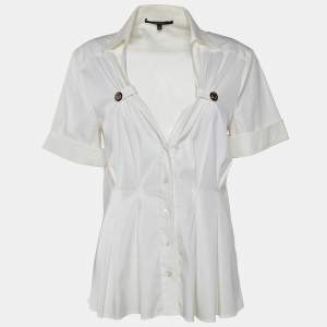Gucci White Stretch Cotton Pleated Detail Shirt S