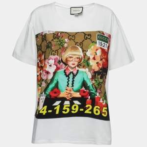Pre Owned Gucci White Ignasi Monreal Print Cotton T-Shirt L