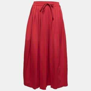Pre Owned Gucci Red Knit Web Stripe Trimmed Pleated Skirt XS
