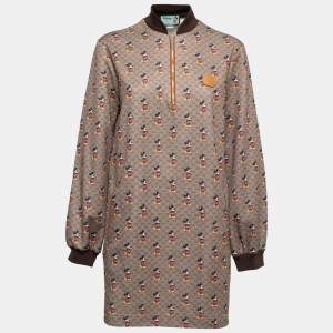 Gucci X Disney Brown Mickey Mouse Logo Printed Knit Dress S