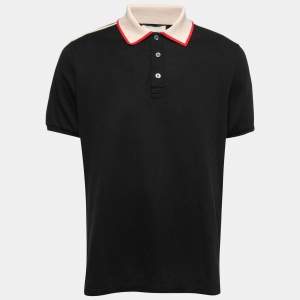 Pre Owned Gucci Black Cotton Stripe Detail Polo T-Shirt 3XL