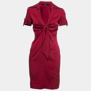 Gucci Red Stretch-Silk Short Sleeve V-Neck Dress M