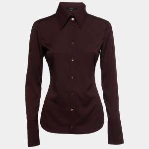 Gucci Burgundy Logo Jacquard Silk Button-Front Shirt M