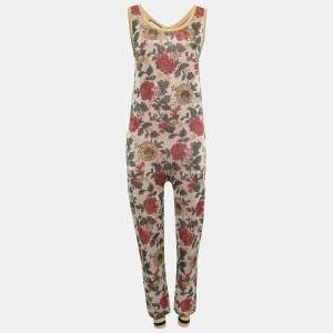 Gucci Gold Multicolor Floral Lurex Knit Jumpsuit L