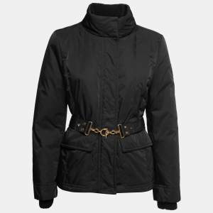 Pre Owned Gucci Black Synthetic Belted Down Jacket M