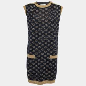 Gucci Dark Blue GG Monogram Lurex Knit Sleeveless Midi Dress XL