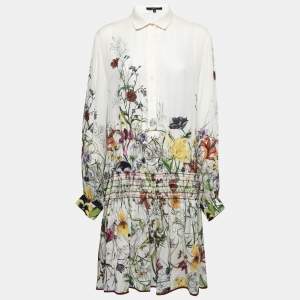 Gucci White Floral Printed Silk Drop Waist Shirt Dress M