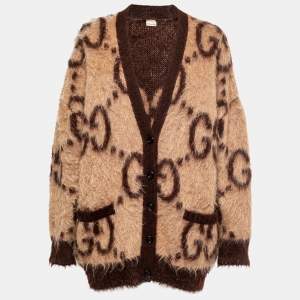 Gucci Beige & Brown Mohair Reversible Oversized Cardigan L