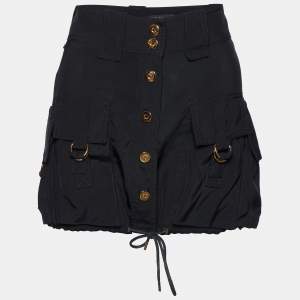 Gucci Black Crepe Drawstring Hen Detail Mini Skirt M