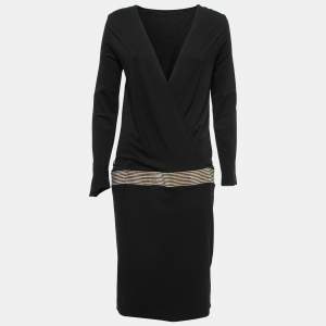 Gucci Black Jersey Chain Trim Detail Drop Waist Midi Dress M