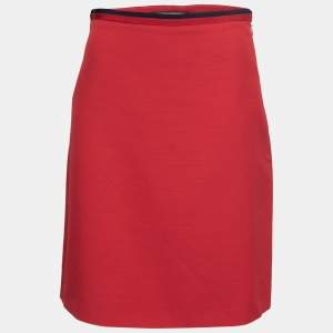 Gucci Red Crepe Stripe Trim Detail Knee-Length Skirt M