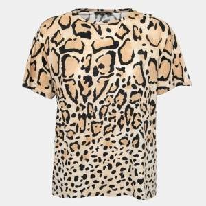 Gucci Beige Leopard Printed Cotton Short Sleeve T-Shirt S