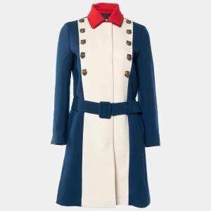 Gucci Color Block Wool Belted Button Front Coat S 