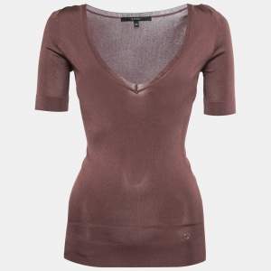 Pre Owned Gucci Purple Knit V-Neck Top XS