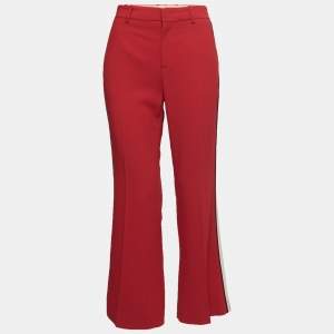 Gucci Red Stretch Crepe Ribbon-Trim Detail Flared Trousers M