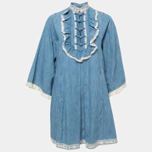 Gucci Blue Chambray Lace-Trimmed Tunic Dress S