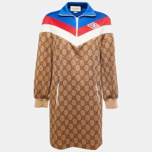 Gucci Brown Logo Printed Jersey Jacket Dress M