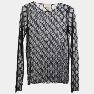 Gucci Black GG Embroidered Tulle T-shirt M