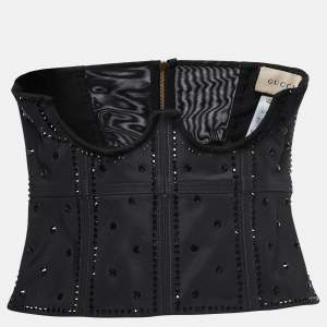 Gucci Black Silk Crystal-Embellished Corset Top S