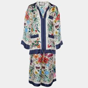 Gucci Cream Flora Printed Silk Foulard Shirt & Pajama Crop Pants M