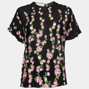 Gucci Black Floral Printed Crepe Blouse S