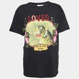 Gucci Black Cotton Tiger Print Embellished T-Shirt S