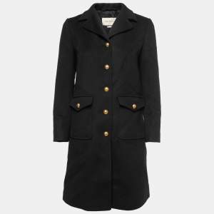 Gucci Black Wool Double-G Detail Coat S