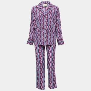 Gucci Blue/Purple Geometric Printed Silk Top & Pants Set S