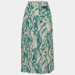 Gucci Green Snake Print Silk Pleated Midi Skirt M