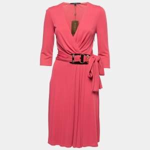 Gucci Pink Jersey Belted Wrap Effect Midi Dress S
