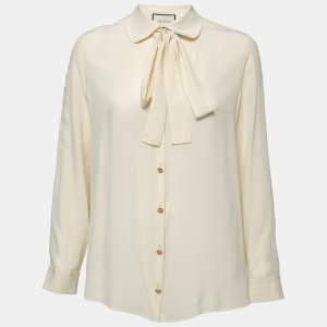 Gucci Cream Silk Bow Tie Detail Shirt M
