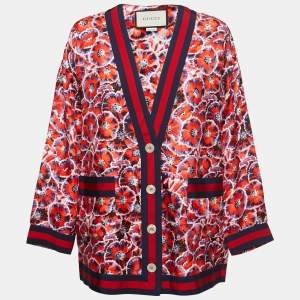 Gucci Red Poppy Print Silk Pajama Top S