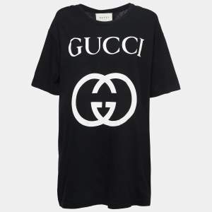 Gucci Black Interlocking G Print Cotton Oversized T-Shirt M