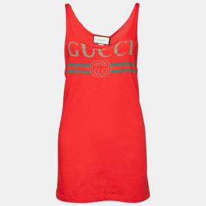Gucci Red Logo Printed Cotton Tank Top S