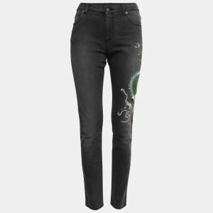 Gucci Grey Dragon Embroidered Denim Skinny Jeans M