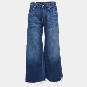 Gucci Blue Denim Embroidered Wide Leg Jeans S
