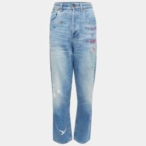 Gucci Blue Denim Embroidered High Waist Jeans M Waist 29.5"