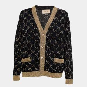 Gucci Navy Blue GG Motif Lurex Knit Cardigan XS