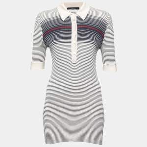 Gucci Cream & Navy Striped Knit Mini Polo Dress S