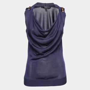 Gucci Navy Blue Knit Sleeveless Cowl Neck Top S