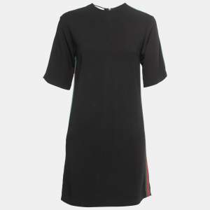 Gucci Black Crepe Web Stripe Trim Detail Dress XS