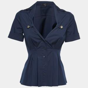 Gucci Navy Blue Cotton Pleated Detail Shirt S