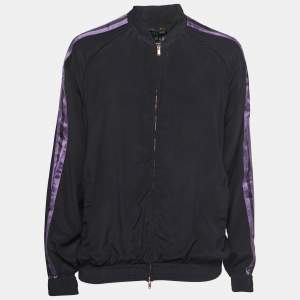 Gucci Black/Purple Stripe Detailed Silk Zip Front Jacket S