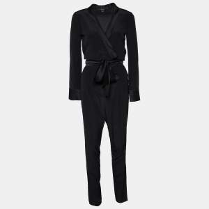 Gucci Black Silk & Satin Lapel Belted Jumpsuit XS
