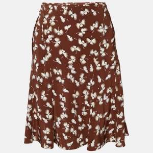Gucci Brown Floral Printed Silk Paneled Mini Skirt M