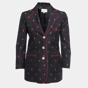 Gucci Navy Blue Lady Bird Jacquard Cotton Blend Single Breasted Blazer S