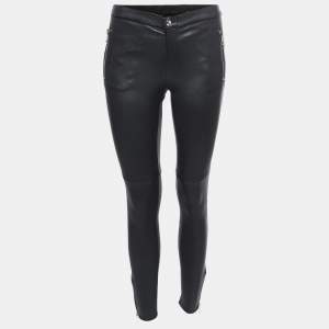 Pre Owned Gucci Black Leather Zip Detail Stretch Legging Pants S