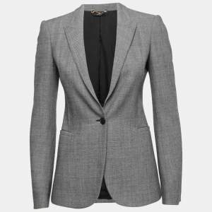 Gucci Black/White Textured Wool Single-Breasted Blazer S