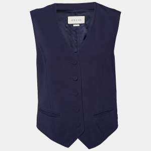 Pre Owned Gucci Navy Blue Crepe Button Front Vest L