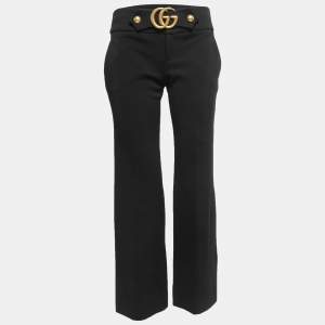 Gucci Black Crepe GG Belt Detail Flared Trousers S